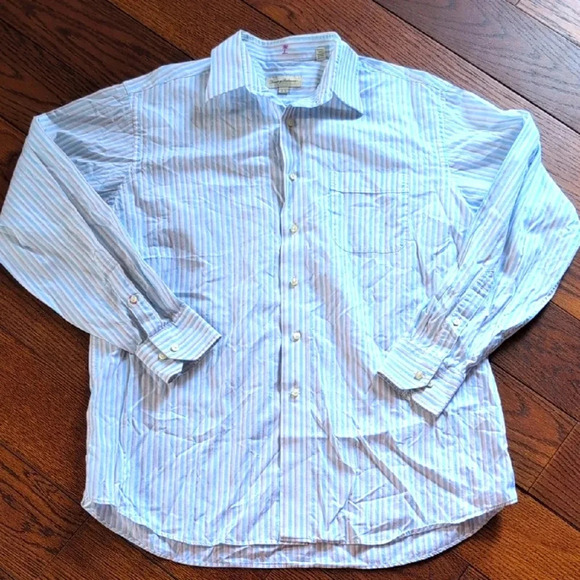 Tommy Bahama Light Blue Striped Casual Button Down Shirt - Picture 3 of 4